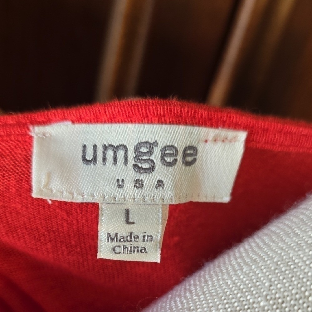 Umgee USA Red Bell Sleeve Lace Trim Peasant Tunic Blouse Top Large - Picture 3 of 7